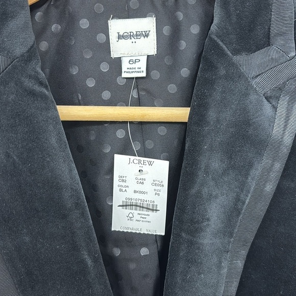 NWT J. Crew Petite Black Piped Ribbon trimmed velvet one-button blazer 6P - Picture 5 of 8